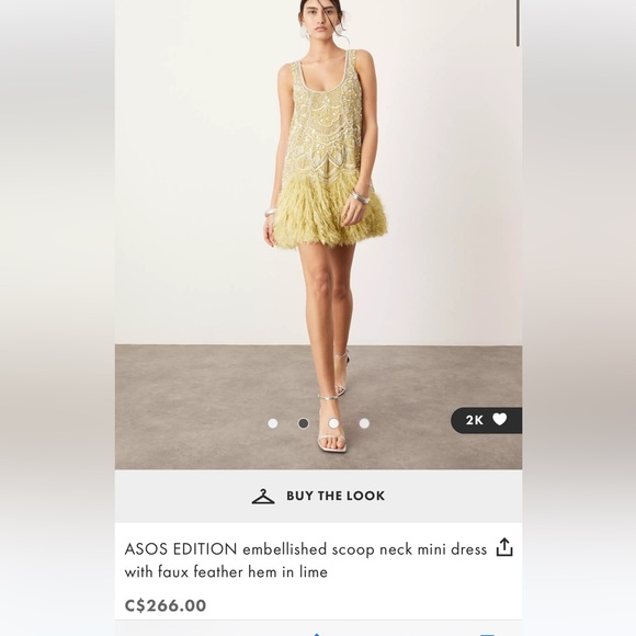 ASOS - Green Embellished Dress with Feathers - Size 12 - Picture 1 of 3